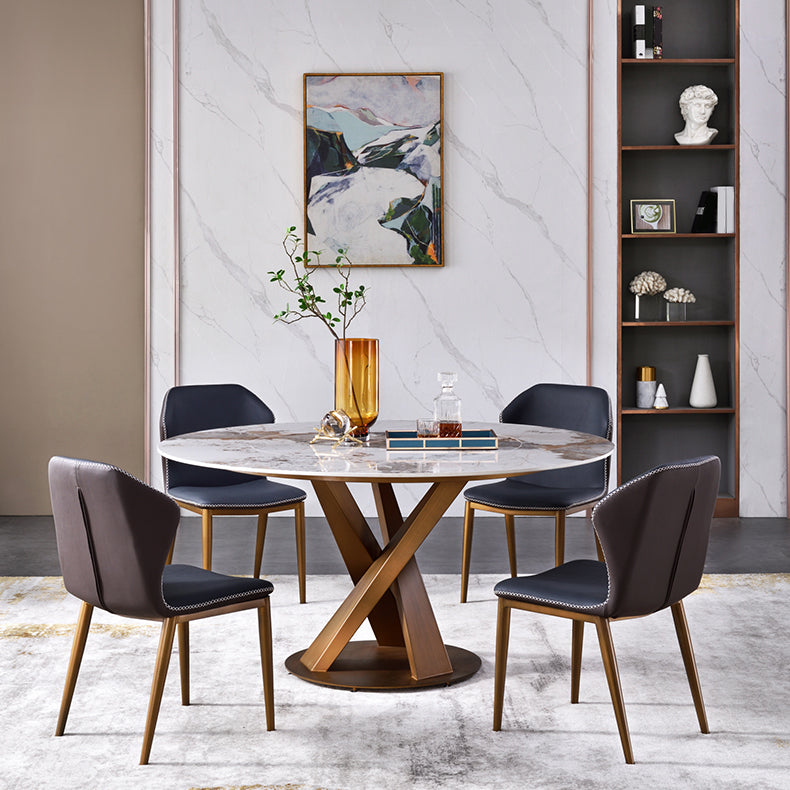 Glam Sintered Stone Dining Table Round Dinner Room Table with Pedestal Base Clearhalo 'Dining Tables & Seating' 'Dining Tables' 'dining_table' 'furn' 'furn_dining_table' 'Furniture' 'furniture_dining_table' 'Kitchen & Dining Furniture' 'kitchen' 'kitchen_dining_table' 4985638