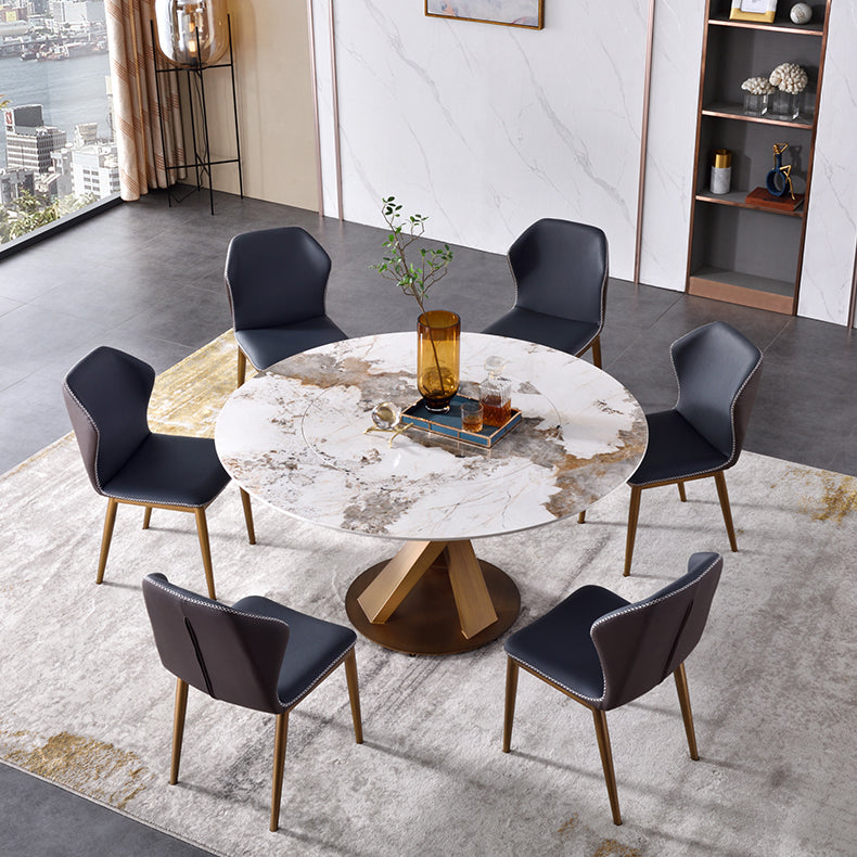 Glam Sintered Stone Dining Table Round Dinner Room Table with Pedestal Base Clearhalo 'Dining Tables & Seating' 'Dining Tables' 'dining_table' 'furn' 'furn_dining_table' 'Furniture' 'furniture_dining_table' 'Kitchen & Dining Furniture' 'kitchen' 'kitchen_dining_table' 4985639