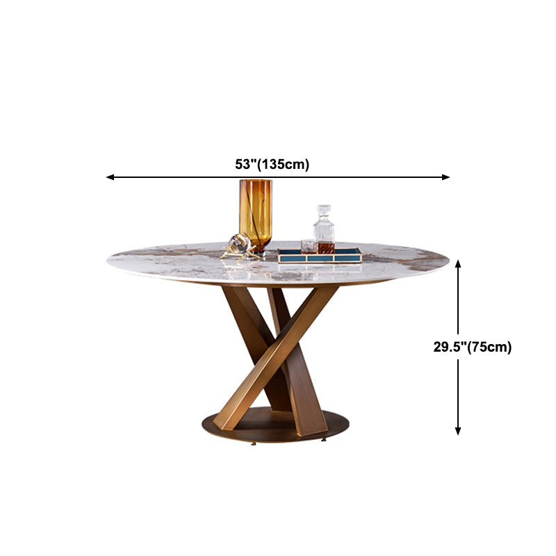 Glam Sintered Stone Dining Table Round Dinner Room Table with Pedestal Base Clearhalo 'Dining Tables & Seating' 'Dining Tables' 'dining_table' 'furn' 'furn_dining_table' 'Furniture' 'furniture_dining_table' 'Kitchen & Dining Furniture' 'kitchen' 'kitchen_dining_table' 4985643