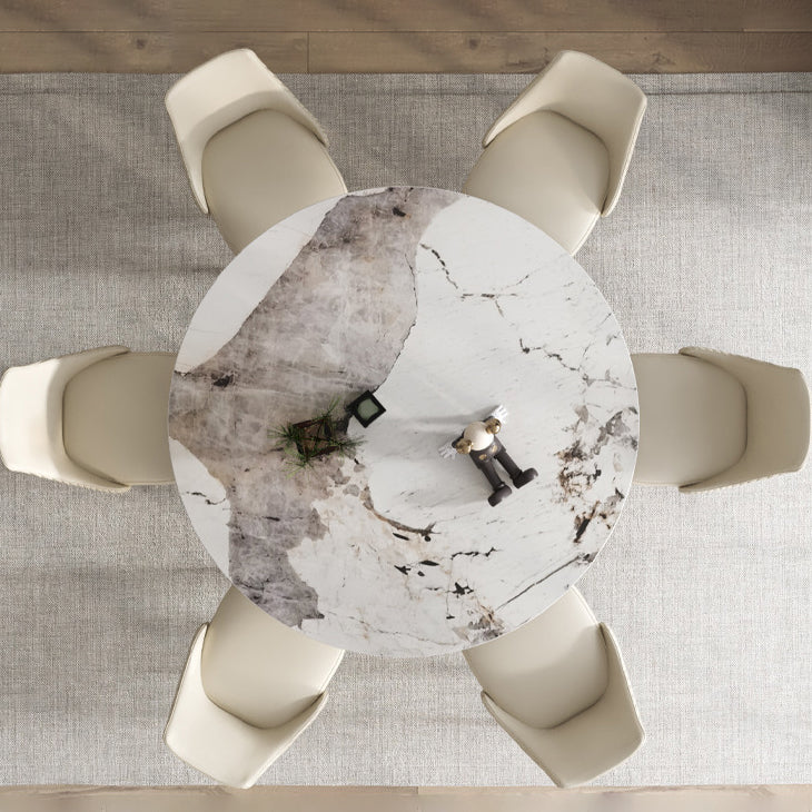 Stone Top Dining Table Contemporary Dining Table with Pedestal Base in Gold Gold Without Chairs Clearhalo 'Dining Tables & Seating' 'Dining Tables' 'dining_table' 'furn' 'furn_dining_table' 'Furniture' 'furniture_dining_table' 'Kitchen & Dining Furniture' 'kitchen' 'kitchen_dining_table' 4985671