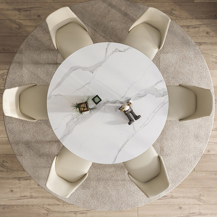 Stone Top Dining Table Contemporary Dining Table with Pedestal Base in Gold White 43.3"L x 43.3"W x 29.5"H Without Chairs Clearhalo 'Dining Tables & Seating' 'Dining Tables' 'dining_table' 'furn' 'furn_dining_table' 'Furniture' 'furniture_dining_table' 'Kitchen & Dining Furniture' 'kitchen' 'kitchen_dining_table' 4985672
