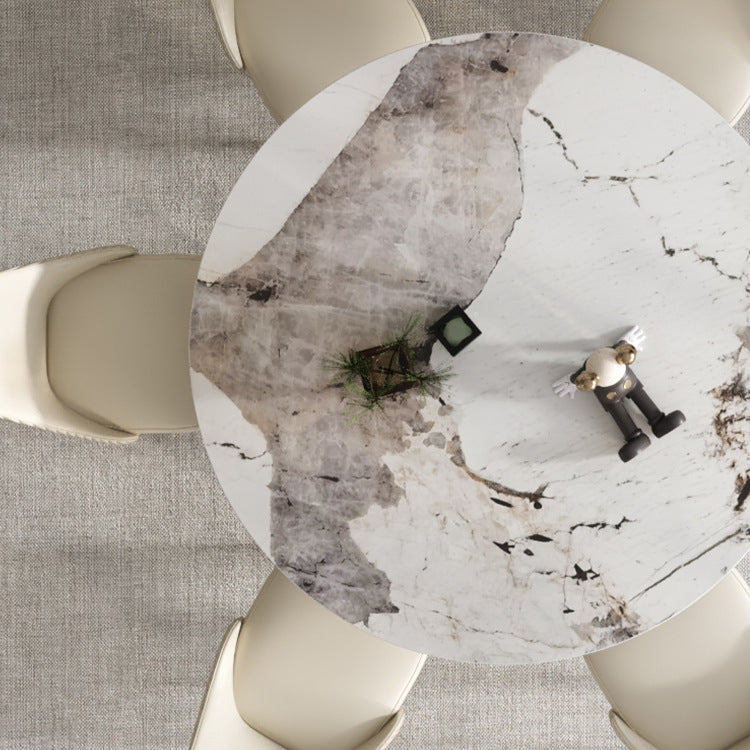 Stone Top Dining Table Contemporary Dining Table with Pedestal Base in Gold Clearhalo 'Dining Tables & Seating' 'Dining Tables' 'dining_table' 'furn' 'furn_dining_table' 'Furniture' 'furniture_dining_table' 'Kitchen & Dining Furniture' 'kitchen' 'kitchen_dining_table' 4985675