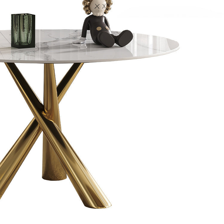 Stone Top Dining Table Contemporary Dining Table with Pedestal Base in Gold Clearhalo 'Dining Tables & Seating' 'Dining Tables' 'dining_table' 'furn' 'furn_dining_table' 'Furniture' 'furniture_dining_table' 'Kitchen & Dining Furniture' 'kitchen' 'kitchen_dining_table' 4985677