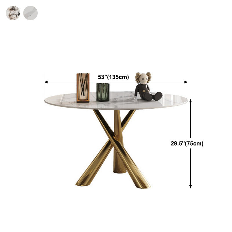 Stone Top Dining Table Contemporary Dining Table with Pedestal Base in Gold Clearhalo 'Dining Tables & Seating' 'Dining Tables' 'dining_table' 'furn' 'furn_dining_table' 'Furniture' 'furniture_dining_table' 'Kitchen & Dining Furniture' 'kitchen' 'kitchen_dining_table' 4985684
