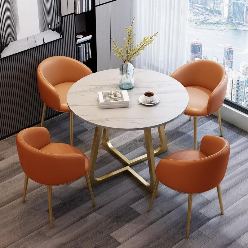 Sintered Stone Top Modern White Table for Restaurant Round Dining Table with Pedestal Base 31.5"L x 31.5"W x 29.5"H Without Chairs Clearhalo 'Dining Tables & Seating' 'Dining Tables' 'dining_table' 'furn' 'furn_dining_table' 'Furniture' 'furniture_dining_table' 'Kitchen & Dining Furniture' 'kitchen' 'kitchen_dining_table' 4985688