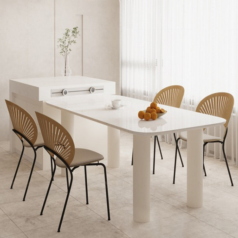Modern Style Dining Table Rectangle Stone White Dining Table with 4 Legs 55.1"L x 27.6"W x 29.5"H Without Chairs Clearhalo 'Dining Tables & Seating' 'Dining Tables' 'dining_table' 'furn' 'furn_dining_table' 'Furniture' 'furniture_dining_table' 'Kitchen & Dining Furniture' 'kitchen' 'kitchen_dining_table' 4985696