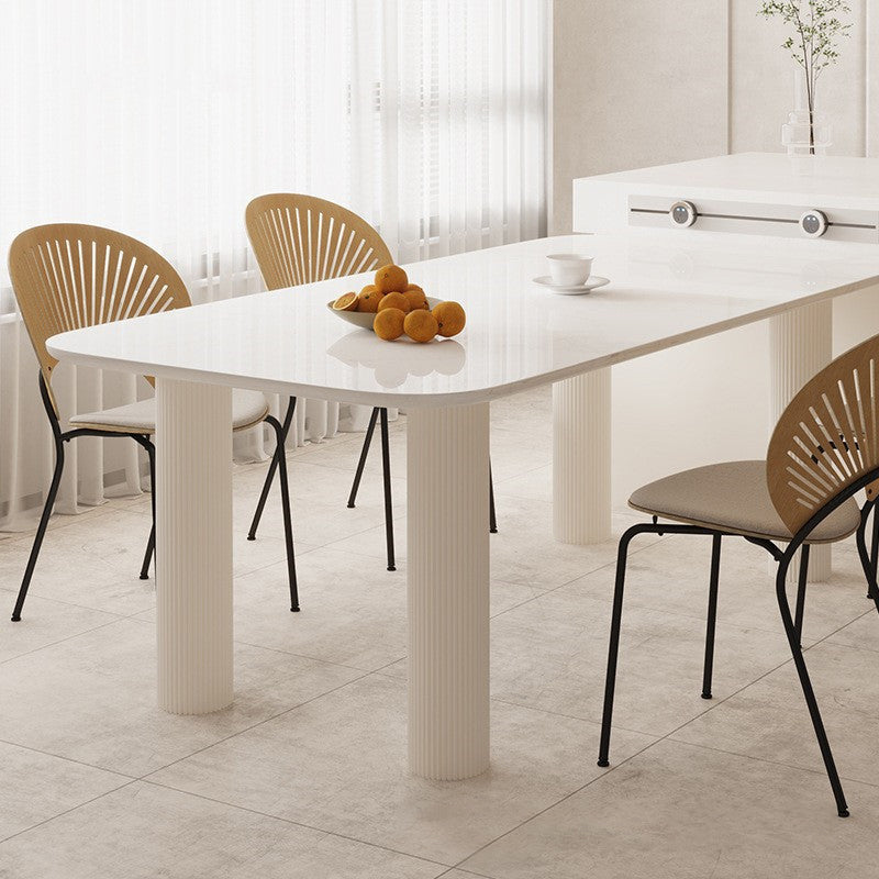 Modern Style Dining Table Rectangle Stone White Dining Table with 4 Legs 70.9"L x 35.4"W x 29.5"H Without Chairs Clearhalo 'Dining Tables & Seating' 'Dining Tables' 'dining_table' 'furn' 'furn_dining_table' 'Furniture' 'furniture_dining_table' 'Kitchen & Dining Furniture' 'kitchen' 'kitchen_dining_table' 4985697
