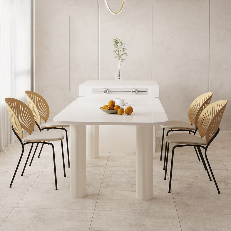 Modern Style Dining Table Rectangle Stone White Dining Table with 4 Legs 78.7"L x 31.5"W x 29.5"H Without Chairs Clearhalo 'Dining Tables & Seating' 'Dining Tables' 'dining_table' 'furn' 'furn_dining_table' 'Furniture' 'furniture_dining_table' 'Kitchen & Dining Furniture' 'kitchen' 'kitchen_dining_table' 4985698