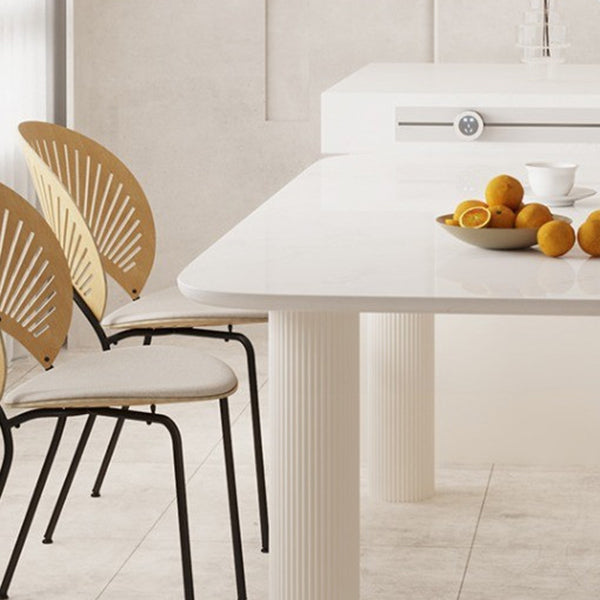 Modern Style Dining Table Rectangle Stone White Dining Table with 4 Legs Clearhalo 'Dining Tables & Seating' 'Dining Tables' 'dining_table' 'furn' 'furn_dining_table' 'Furniture' 'furniture_dining_table' 'Kitchen & Dining Furniture' 'kitchen' 'kitchen_dining_table' 4985702