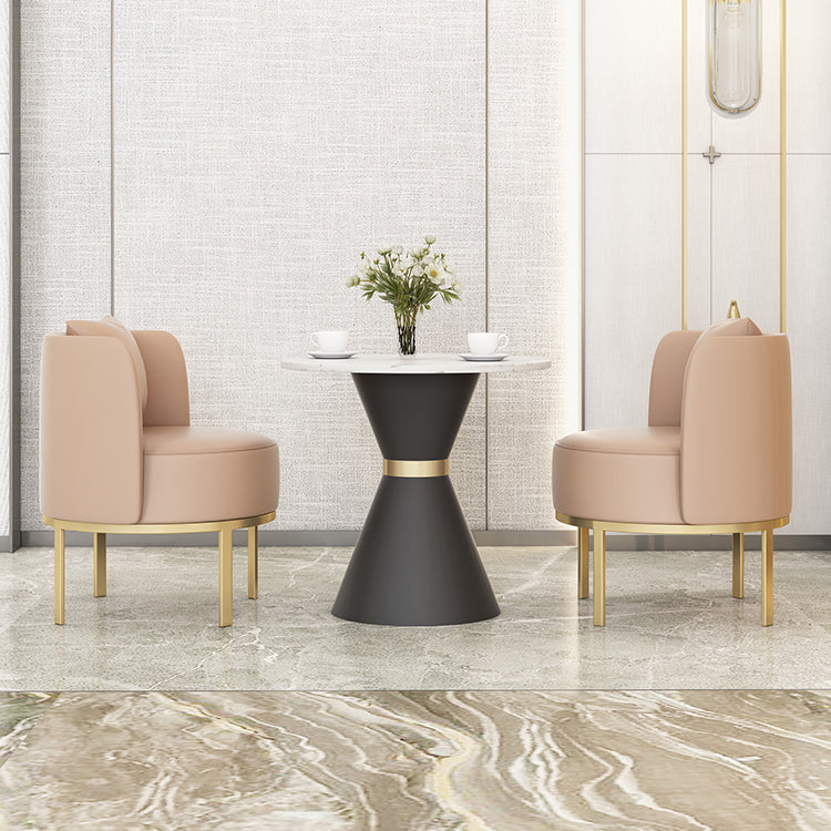 Luxury Sintered Stone Top Dining Table Indoor Round Table with Metal Pedestal Black 23.6"L x 23.6"W x 29.5"H Without Chairs Clearhalo 'Dining Tables & Seating' 'Dining Tables' 'dining_table' 'furn' 'furn_dining_table' 'Furniture' 'furniture_dining_table' 'Kitchen & Dining Furniture' 'kitchen' 'kitchen_dining_table' 4985711