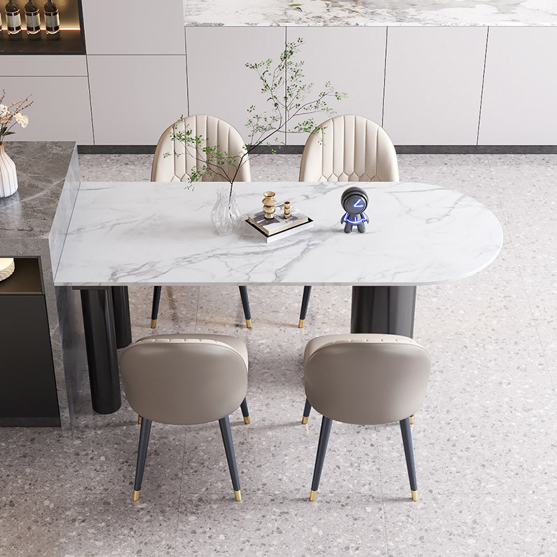 Modern Style Dining Table White Sintered Stone Dining Table with Black Base for Kitchen 55.1"L x 31.5"W x 29.5"H Without Chairs Clearhalo 'Dining Tables & Seating' 'Dining Tables' 'dining_table' 'furn' 'furn_dining_table' 'Furniture' 'furniture_dining_table' 'Kitchen & Dining Furniture' 'kitchen' 'kitchen_dining_table' 4985745