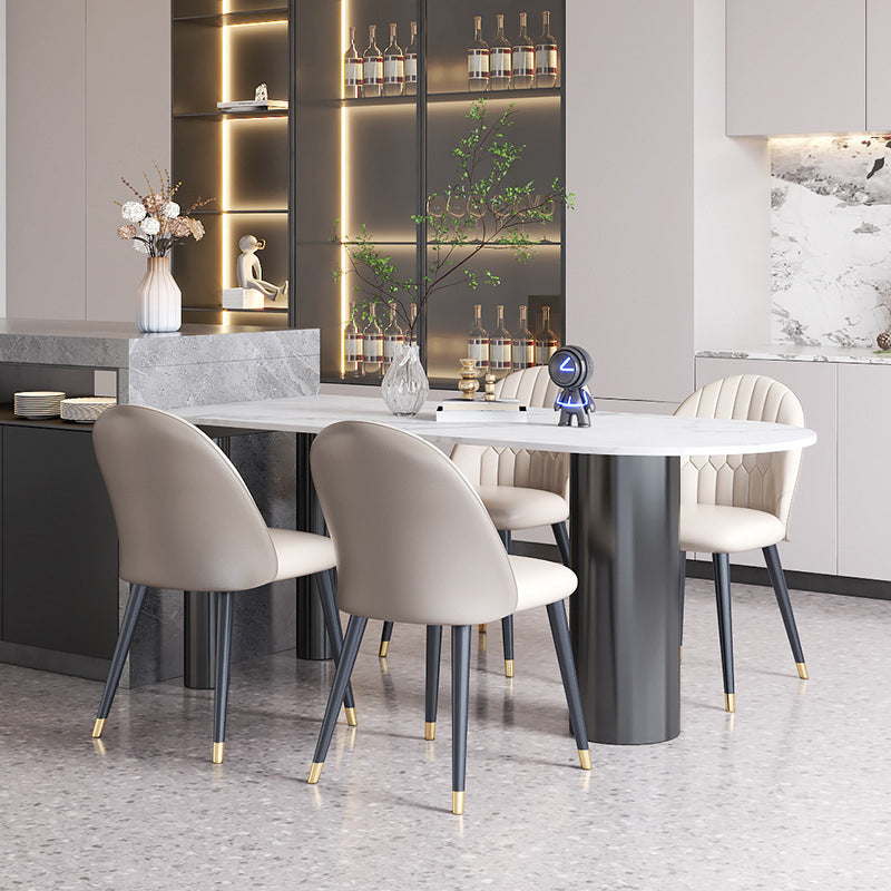 Modern Style Dining Table White Sintered Stone Dining Table with Black Base for Kitchen 47.2"L x 23.6"W x 29.5"H Without Chairs Clearhalo 'Dining Tables & Seating' 'Dining Tables' 'dining_table' 'furn' 'furn_dining_table' 'Furniture' 'furniture_dining_table' 'Kitchen & Dining Furniture' 'kitchen' 'kitchen_dining_table' 4985746
