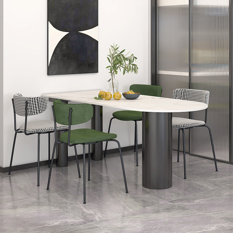 Modern Style Dining Table White Sintered Stone Dining Table with Black Base for Kitchen 63"L x 31.5"W x 29.5"H Without Chairs Clearhalo 'Dining Tables & Seating' 'Dining Tables' 'dining_table' 'furn' 'furn_dining_table' 'Furniture' 'furniture_dining_table' 'Kitchen & Dining Furniture' 'kitchen' 'kitchen_dining_table' 4985747