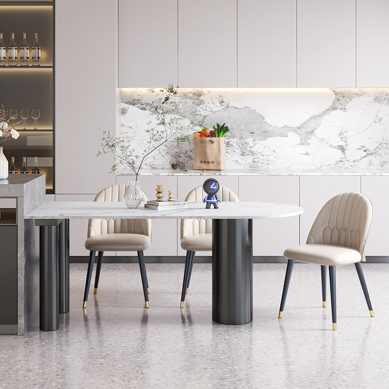 Modern Style Dining Table White Sintered Stone Dining Table with Black Base for Kitchen 70.9"L x 35.4"W x 29.5"H Without Chairs Clearhalo 'Dining Tables & Seating' 'Dining Tables' 'dining_table' 'furn' 'furn_dining_table' 'Furniture' 'furniture_dining_table' 'Kitchen & Dining Furniture' 'kitchen' 'kitchen_dining_table' 4985748