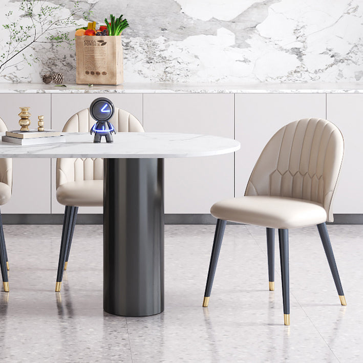 Modern Style Dining Table White Sintered Stone Dining Table with Black Base for Kitchen Clearhalo 'Dining Tables & Seating' 'Dining Tables' 'dining_table' 'furn' 'furn_dining_table' 'Furniture' 'furniture_dining_table' 'Kitchen & Dining Furniture' 'kitchen' 'kitchen_dining_table' 4985752