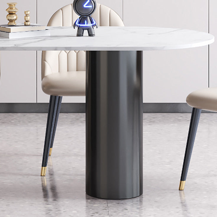 Modern Style Dining Table White Sintered Stone Dining Table with Black Base for Kitchen Clearhalo 'Dining Tables & Seating' 'Dining Tables' 'dining_table' 'furn' 'furn_dining_table' 'Furniture' 'furniture_dining_table' 'Kitchen & Dining Furniture' 'kitchen' 'kitchen_dining_table' 4985753