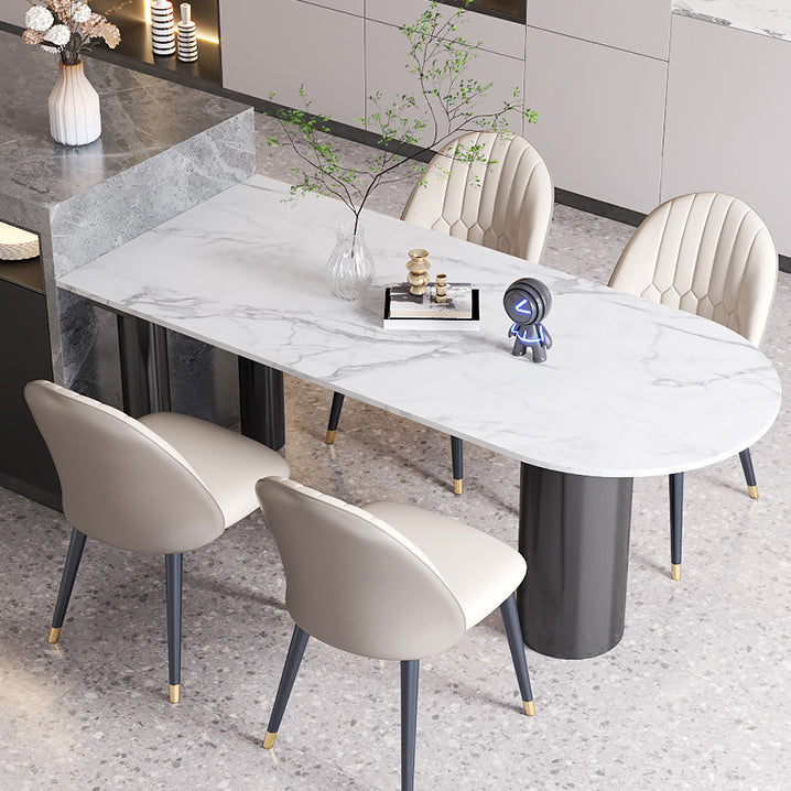 Modern Style Dining Table White Sintered Stone Dining Table with Black Base for Kitchen Clearhalo 'Dining Tables & Seating' 'Dining Tables' 'dining_table' 'furn' 'furn_dining_table' 'Furniture' 'furniture_dining_table' 'Kitchen & Dining Furniture' 'kitchen' 'kitchen_dining_table' 4985754
