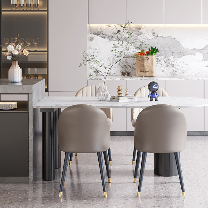 Modern Style Dining Table White Sintered Stone Dining Table with Black Base for Kitchen Clearhalo 'Dining Tables & Seating' 'Dining Tables' 'dining_table' 'furn' 'furn_dining_table' 'Furniture' 'furniture_dining_table' 'Kitchen & Dining Furniture' 'kitchen' 'kitchen_dining_table' 4985755
