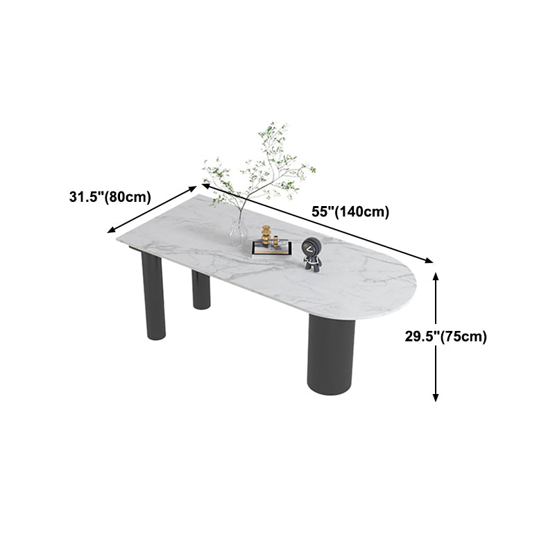Modern Style Dining Table White Sintered Stone Dining Table with Black Base for Kitchen Clearhalo 'Dining Tables & Seating' 'Dining Tables' 'dining_table' 'furn' 'furn_dining_table' 'Furniture' 'furniture_dining_table' 'Kitchen & Dining Furniture' 'kitchen' 'kitchen_dining_table' 4985757