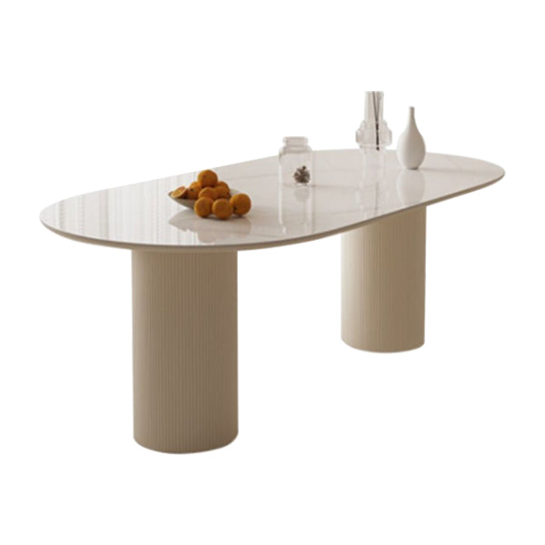 Sintered Stone Luxury White Table Oval Dining Table with Double Pedestal Clearhalo 'Dining Tables & Seating' 'Dining Tables' 'dining_table' 'furn' 'furn_dining_table' 'Furniture' 'furniture_dining_table' 'Kitchen & Dining Furniture' 'kitchen' 'kitchen_dining_table' 4985764