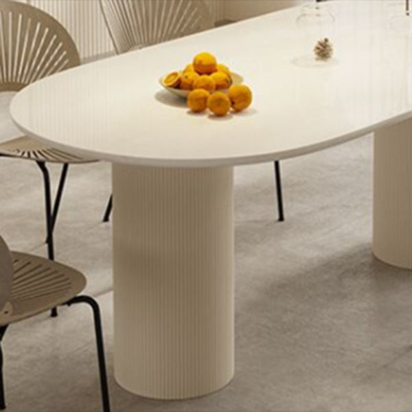 Sintered Stone Luxury White Table Oval Dining Table with Double Pedestal Clearhalo 'Dining Tables & Seating' 'Dining Tables' 'dining_table' 'furn' 'furn_dining_table' 'Furniture' 'furniture_dining_table' 'Kitchen & Dining Furniture' 'kitchen' 'kitchen_dining_table' 4985767