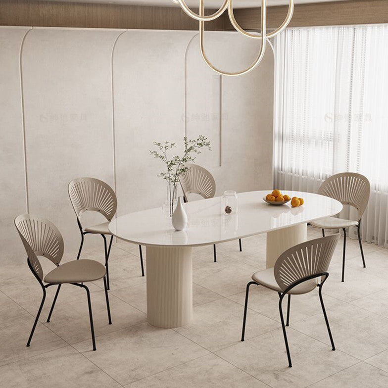 Sintered Stone Luxury White Table Oval Dining Table with Double Pedestal Clearhalo 'Dining Tables & Seating' 'Dining Tables' 'dining_table' 'furn' 'furn_dining_table' 'Furniture' 'furniture_dining_table' 'Kitchen & Dining Furniture' 'kitchen' 'kitchen_dining_table' 4985768
