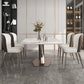 Modern Dining Table Rectangle Stone Top Table with Stainless Steel Pedestal Base 63"L x 35.4"W x 29.5"H Without Chairs Clearhalo 'Dining Tables & Seating' 'Dining Tables' 'dining_table' 'furn' 'furn_dining_table' 'Furniture' 'furniture_dining_table' 'Kitchen & Dining Furniture' 'kitchen' 'kitchen_dining_table' 4985774