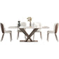 Modern Dining Table Rectangle Stone Top Table with Stainless Steel Pedestal Base 86.6"L x 43.3"W x 29.5"H Without Chairs Clearhalo 'Dining Tables & Seating' 'Dining Tables' 'dining_table' 'furn' 'furn_dining_table' 'Furniture' 'furniture_dining_table' 'Kitchen & Dining Furniture' 'kitchen' 'kitchen_dining_table' 4985777