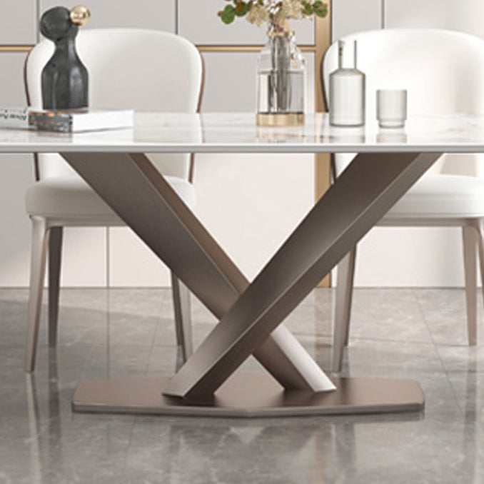Modern Dining Table Rectangle Stone Top Table with Stainless Steel Pedestal Base Clearhalo 'Dining Tables & Seating' 'Dining Tables' 'dining_table' 'furn' 'furn_dining_table' 'Furniture' 'furniture_dining_table' 'Kitchen & Dining Furniture' 'kitchen' 'kitchen_dining_table' 4985781