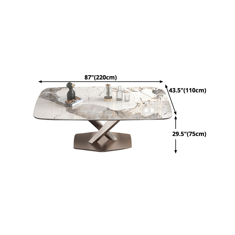 Modern Dining Table Rectangle Stone Top Table with Stainless Steel Pedestal Base Clearhalo 'Dining Tables & Seating' 'Dining Tables' 'dining_table' 'furn' 'furn_dining_table' 'Furniture' 'furniture_dining_table' 'Kitchen & Dining Furniture' 'kitchen' 'kitchen_dining_table' 4985787
