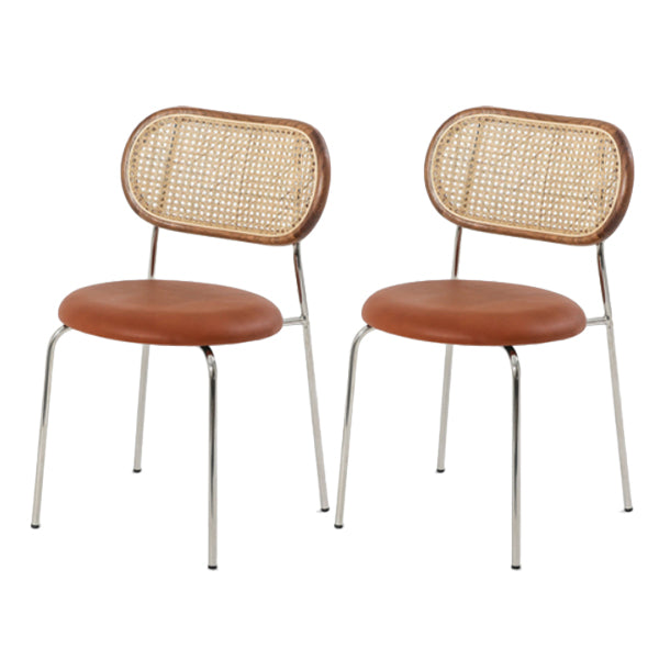 Modern Style Faux Leather Chair Open Back Dining Room Chair for Home Brown 2 Piece Set Clearhalo 'Dining Chairs' 'Dining Tables & Seating' 'dining_chair' 'furn' 'furn_dining_chair' 'Furniture' 'furniture_dining_chair' 'Kitchen & Dining Furniture' 4985837