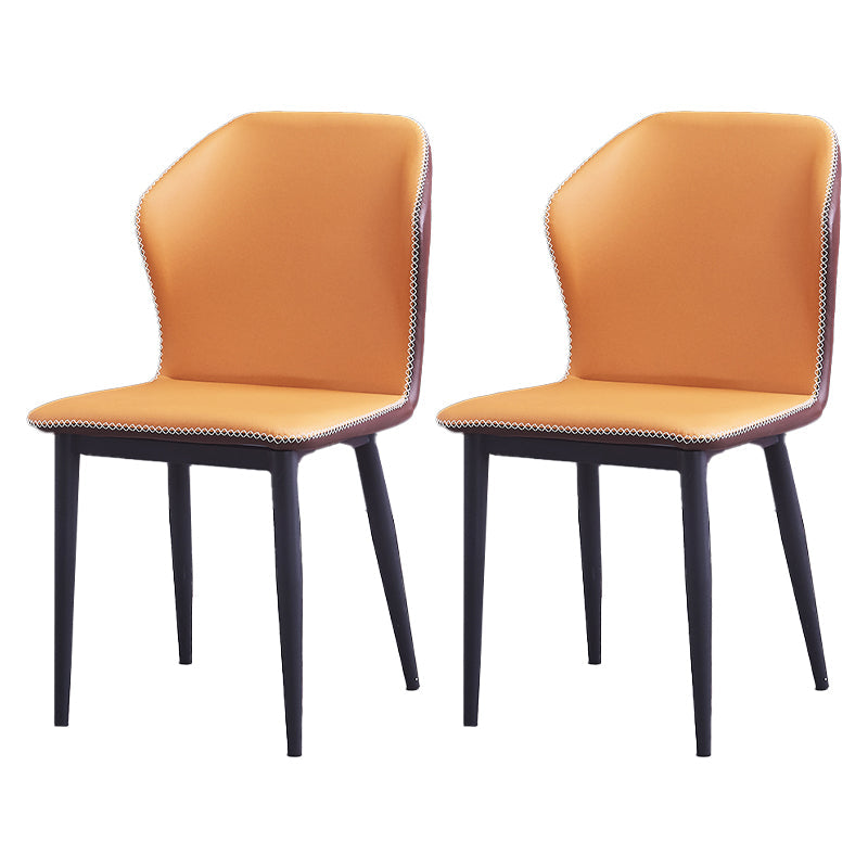 Armless Dining Chairs Contemporary Faux Leather Side Chairs for Dining Room Orange 2 Piece Set Clearhalo 'Dining Chairs' 'Dining Tables & Seating' 'dining_chair' 'furn' 'furn_dining_chair' 'Furniture' 'furniture_dining_chair' 'Kitchen & Dining Furniture' 4985899