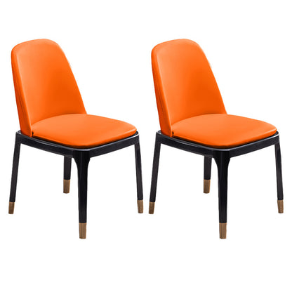 Modern Style Side Chair Leather Indoor Dining Chair with Wooden Legs Orange 2 Piece Set Brass Gold Clearhalo 'Dining Chairs' 'Dining Tables & Seating' 'dining_chair' 'furn' 'furn_dining_chair' 'Furniture' 'furniture_dining_chair' 'Kitchen & Dining Furniture' 4986023