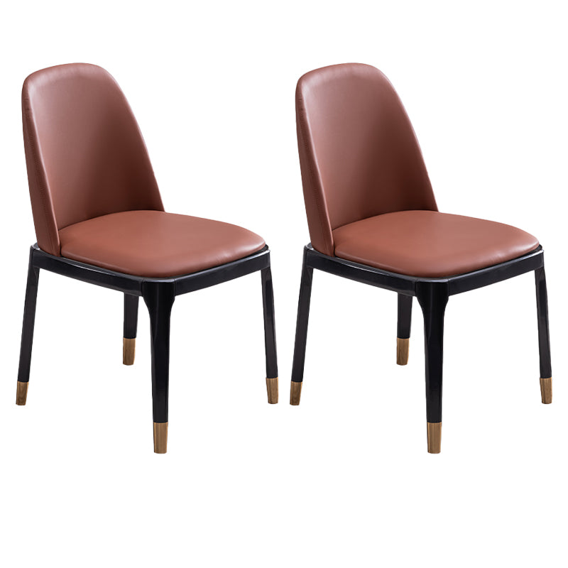 Modern Style Side Chair Leather Indoor Dining Chair with Wooden Legs Brown 2 Piece Set Brass Gold Clearhalo 'Dining Chairs' 'Dining Tables & Seating' 'dining_chair' 'furn' 'furn_dining_chair' 'Furniture' 'furniture_dining_chair' 'Kitchen & Dining Furniture' 4986027