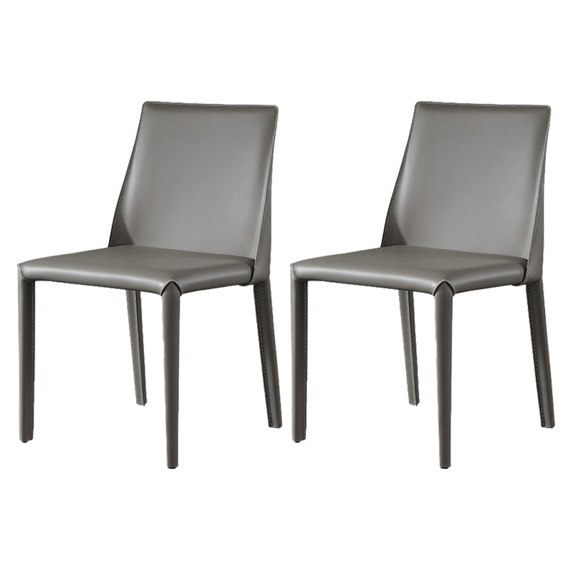 Glam Dining Room Armless Chairs Faux Leather Metal Base Dining Chairs Grey 2 Piece Set Clearhalo 'Dining Chairs' 'Dining Tables & Seating' 'dining_chair' 'furn' 'furn_dining_chair' 'Furniture' 'furniture_dining_chair' 'Kitchen & Dining Furniture' 4986042