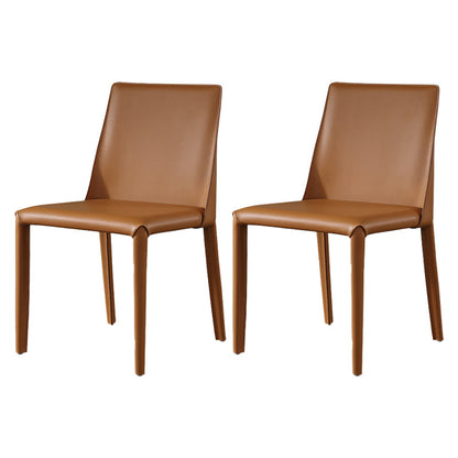 Glam Dining Room Armless Chairs Faux Leather Metal Base Dining Chairs Orange 2 Piece Set Clearhalo 'Dining Chairs' 'Dining Tables & Seating' 'dining_chair' 'furn' 'furn_dining_chair' 'Furniture' 'furniture_dining_chair' 'Kitchen & Dining Furniture' 4986050