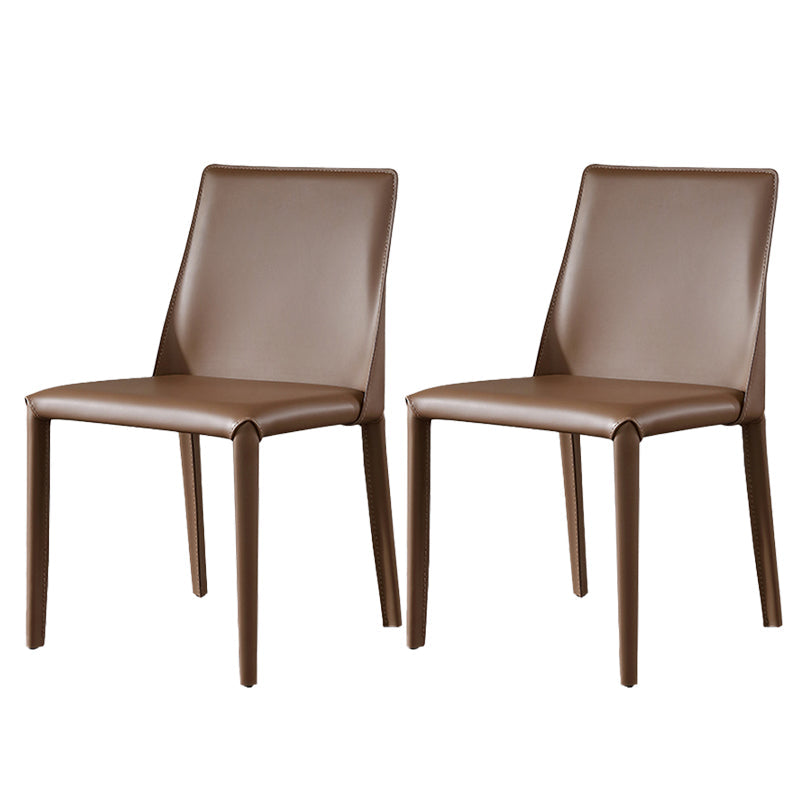 Glam Dining Room Armless Chairs Faux Leather Metal Base Dining Chairs Brown 2 Piece Set Clearhalo 'Dining Chairs' 'Dining Tables & Seating' 'dining_chair' 'furn' 'furn_dining_chair' 'Furniture' 'furniture_dining_chair' 'Kitchen & Dining Furniture' 4986054