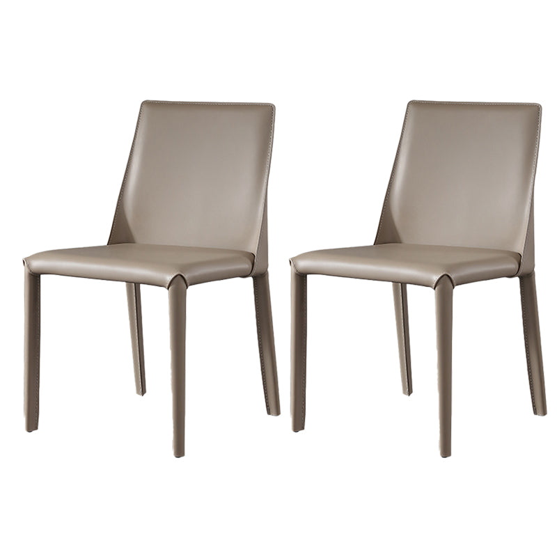Glam Dining Room Armless Chairs Faux Leather Metal Base Dining Chairs Khaki 2 Piece Set Clearhalo 'Dining Chairs' 'Dining Tables & Seating' 'dining_chair' 'furn' 'furn_dining_chair' 'Furniture' 'furniture_dining_chair' 'Kitchen & Dining Furniture' 4986057