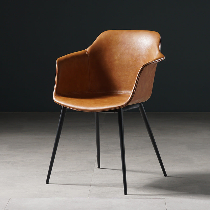 Metal Contemporary Kitchen Dining Chair Arm Solid Back Chair Tan Clearhalo 'Dining Chairs' 'Dining Tables & Seating' 'dining_chair' 'Furniture' 'furniture_dining_chair' 'Kitchen & Dining Furniture' 4986071