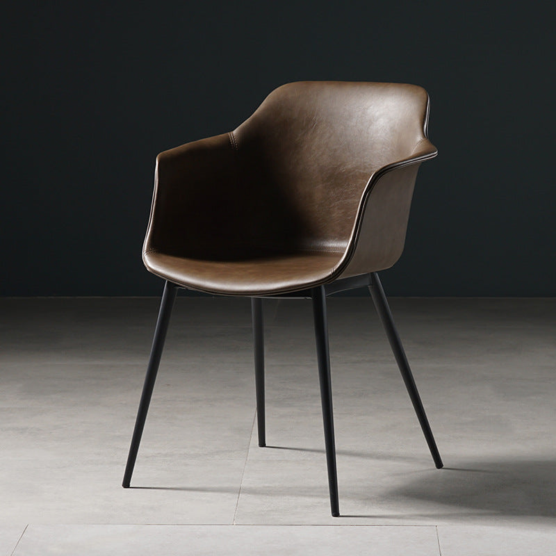 Metal Contemporary Kitchen Dining Chair Arm Solid Back Chair Brown Clearhalo 'Dining Chairs' 'Dining Tables & Seating' 'dining_chair' 'Furniture' 'furniture_dining_chair' 'Kitchen & Dining Furniture' 4986077