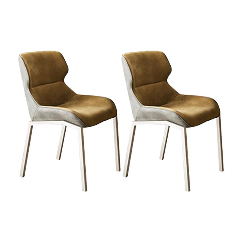 Modern Style Parsons Side Chair Indoor Dining Chair with Metal Base Yellow 2 Piece Set Clearhalo 'Dining Chairs' 'Dining Tables & Seating' 'dining_chair' 'furn' 'furn_dining_chair' 'Furniture' 'furniture_dining_chair' 'Kitchen & Dining Furniture' 4986143