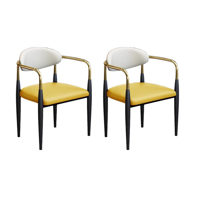 Modern Style Arm Chair Leather Open Back Dining Chair for Dining Room Yellow 2 Piece Set Clearhalo 'Dining Chairs' 'Dining Tables & Seating' 'dining_chair' 'furn' 'furn_dining_chair' 'Furniture' 'furniture_dining_chair' 'Kitchen & Dining Furniture' 4986250