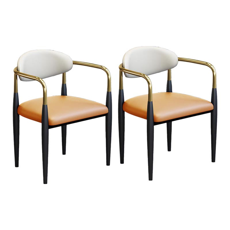 Modern Style Arm Chair Leather Open Back Dining Chair for Dining Room Orange 2 Piece Set Clearhalo 'Dining Chairs' 'Dining Tables & Seating' 'dining_chair' 'furn' 'furn_dining_chair' 'Furniture' 'furniture_dining_chair' 'Kitchen & Dining Furniture' 4986257