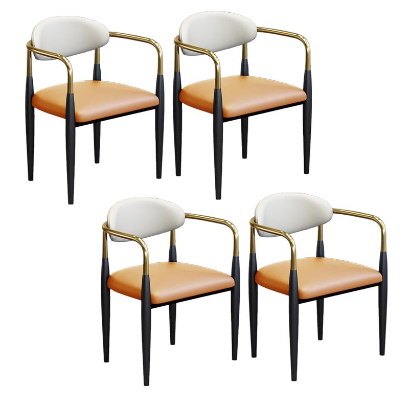 Modern Style Arm Chair Leather Open Back Dining Chair for Dining Room Orange 4 Piece Set Clearhalo 'Dining Chairs' 'Dining Tables & Seating' 'dining_chair' 'furn' 'furn_dining_chair' 'Furniture' 'furniture_dining_chair' 'Kitchen & Dining Furniture' 4986259