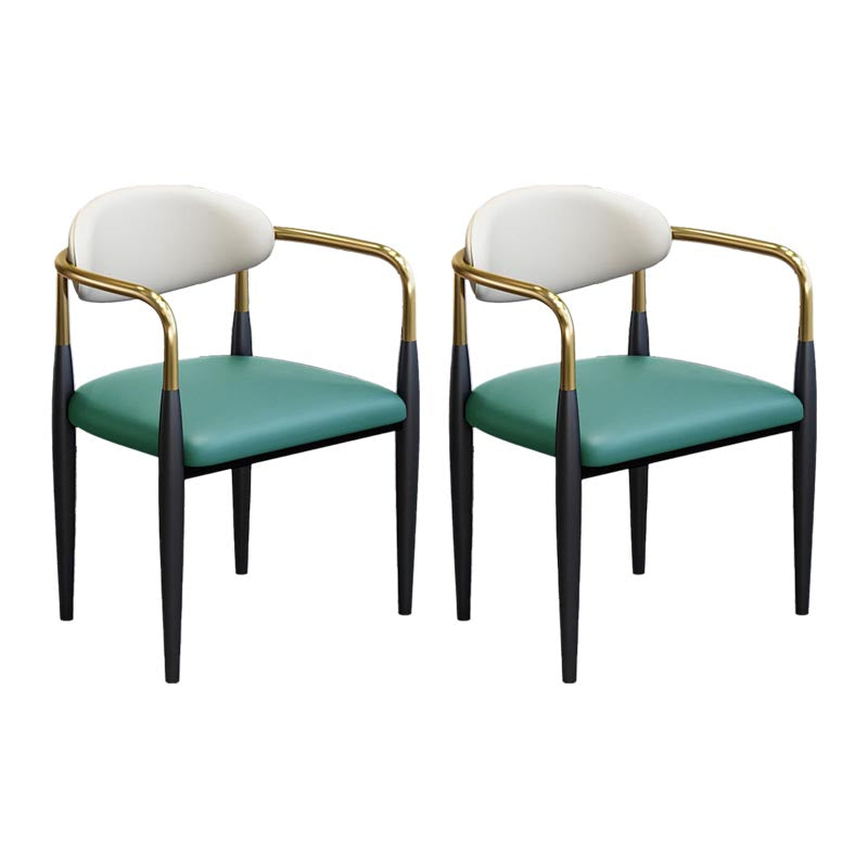 Modern Style Arm Chair Leather Open Back Dining Chair for Dining Room Green 2 Piece Set Clearhalo 'Dining Chairs' 'Dining Tables & Seating' 'dining_chair' 'furn' 'furn_dining_chair' 'Furniture' 'furniture_dining_chair' 'Kitchen & Dining Furniture' 4986265