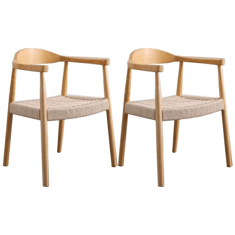 Modern Style Arm Chair Solid Wood Open Back Indoor Dining Chair Natural Beige 2 Piece Set Clearhalo 'Dining Chairs' 'Dining Tables & Seating' 'dining_chair' 'furn' 'furn_dining_chair' 'Furniture' 'furniture_dining_chair' 'Kitchen & Dining Furniture' 4986332