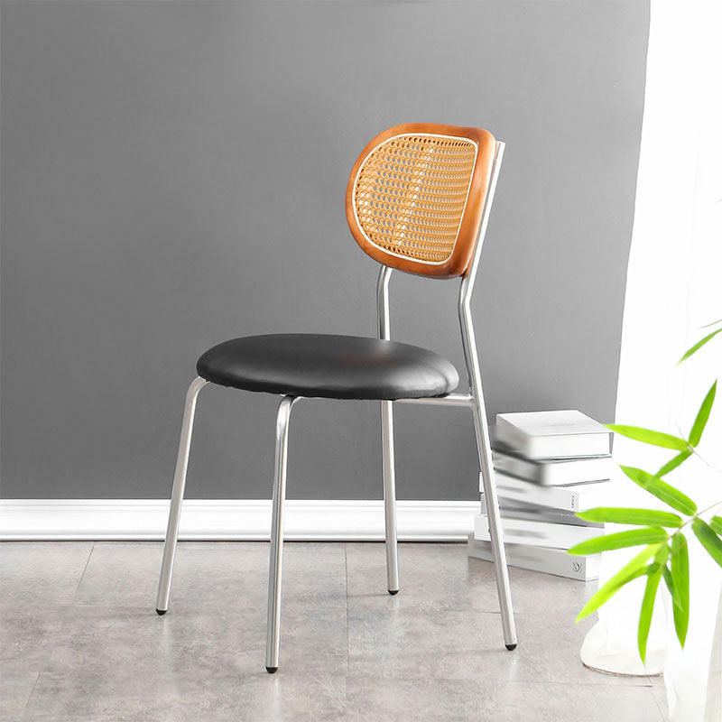 Faux Leather Armless Dining Chair Contemporary Open Back Dining Room Side Chair Walnut-Grey 1 Piece Clearhalo 'Dining Chairs' 'Dining Tables & Seating' 'dining_chair' 'furn' 'furn_dining_chair' 'Furniture' 'furniture_dining_chair' 'Kitchen & Dining Furniture' 4986336