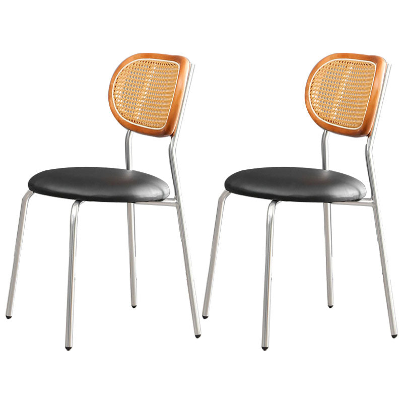 Faux Leather Armless Dining Chair Contemporary Open Back Dining Room Side Chair Walnut-Grey 2 Piece Set Clearhalo 'Dining Chairs' 'Dining Tables & Seating' 'dining_chair' 'furn' 'furn_dining_chair' 'Furniture' 'furniture_dining_chair' 'Kitchen & Dining Furniture' 4986337