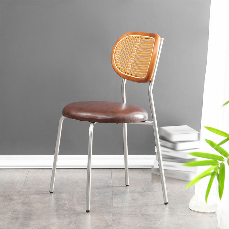 Faux Leather Armless Dining Chair Contemporary Open Back Dining Room Side Chair Silver Brown 1 Piece Clearhalo 'Dining Chairs' 'Dining Tables & Seating' 'dining_chair' 'furn' 'furn_dining_chair' 'Furniture' 'furniture_dining_chair' 'Kitchen & Dining Furniture' 4986341