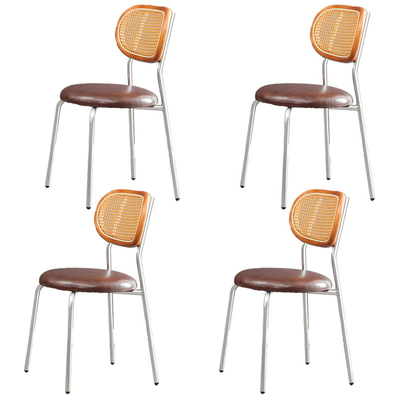 Faux Leather Armless Dining Chair Contemporary Open Back Dining Room Side Chair Silver Brown 4 Piece Set Clearhalo 'Dining Chairs' 'Dining Tables & Seating' 'dining_chair' 'furn' 'furn_dining_chair' 'Furniture' 'furniture_dining_chair' 'Kitchen & Dining Furniture' 4986345